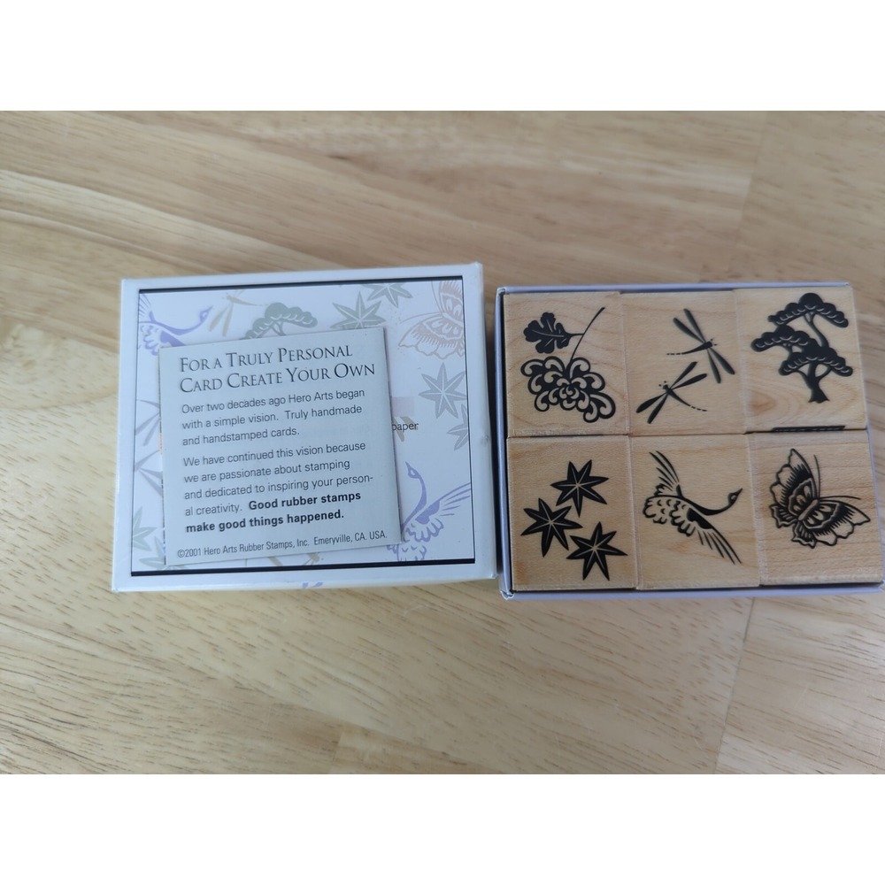 Hero Arts Stamp Set (6 stamps) - Kimono Silks‎ (LL688) Insects Flowers Delicate